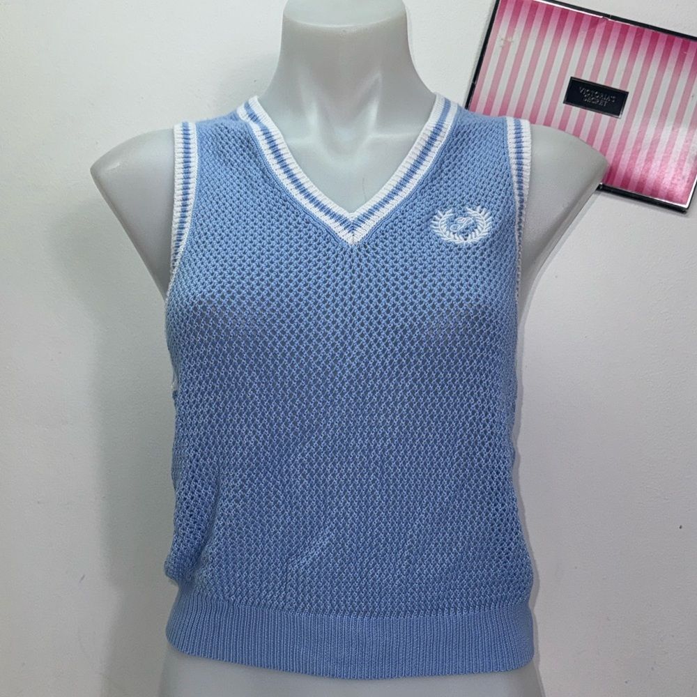 🔥PINK Victoria's Secret Blue Sleeveless Knit Top vest Sz Small NWT - Picture 2 of 6